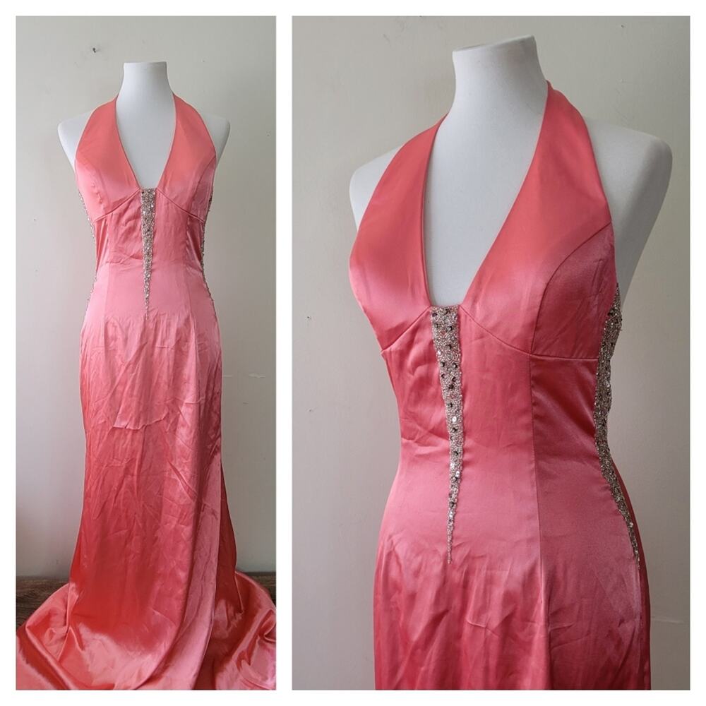 Sean Collection Coral/Peach Prom Evening Beaded Gown